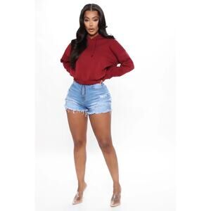 FASHIONNOVA Jumping To Conclusions Destroyed Denim Shorts - Light Blue Wash